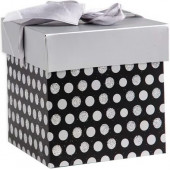 Коробка складная,с бантом Серебряные точки, Черный, 20*20*20 см, 1 шт.