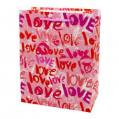 Пакет подарочный, Сердца и поцелуи, Розовый, с блестками, 32*26*12 см, 1 шт.