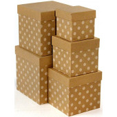 Набор коробок Куб, Белые точки, Крафт, 17*17*17 см, 5 шт.
