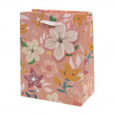 Пакет подарочный, Цветочная романтика, Персиковый, с блестками, 32*26*12 см, 1 шт.