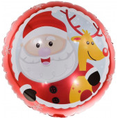 Шар (18''/46 см) Круг, Веселый Дед Мороз с оленем, Красный, 1 шт. 