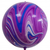Шар (22''/56 см) Сфера 3D, Мрамор, Фиолетовый/Синий, Агат, 1 шт. 