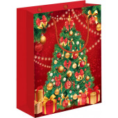 Пакет подарочный, Новогодняя елка с подарками, Красный, 32*26*8 см, 1 шт.