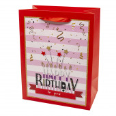Пакет подарочный, С Днем Рождения! (фейерверк), Красный, с блестками, 44*31*12 см, 1 шт.