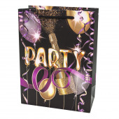 Пакет подарочный, Вечеринка (шампанское и серпантин), Черный, Металлик, 32*26*10 см, 1 шт.