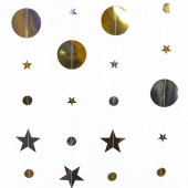 Гирлянда-подвеска Круги и звезды, Золото/Серебро, Металлик, 400 см, 1 шт.