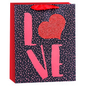 Пакет подарочный, Любовь (конфетти сердец), Черный/Красный, с блестками, 42*32*12 см, 1 шт.