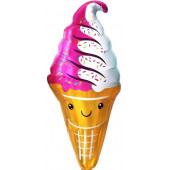 Шар (47''/119 см) Фигура, Мороженое, Вафельный рожок, Розовый/Белый, 1 шт. 