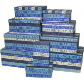 Набор коробок Happy Birthday (полоски), Голубой, Металлик, 38*29*16 см, 10 шт.