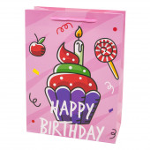 Пакет подарочный, С Днем Рождения! (яркий капкейк), Розовый, 32*26*10 см, 1 шт.