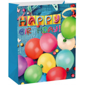 Пакет подарочный, С Днем Рождения! (разноцветные шарики), Голубой, 32*26*10 см, 1 шт.
