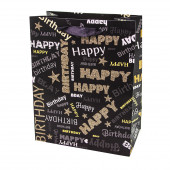 Пакет подарочный, С Днем Рождения! (стильные шрифты), Черный, с блестками, 44*31*12 см, 1 шт.