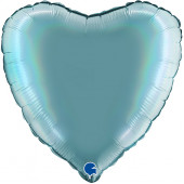 Шар (18''/46 см) Сердце, Лазурно-голубой, Голография, 1 шт. 