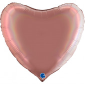 Шар (36''/91 см) Сердце, Розовое Золото, Голография, 1 шт. 