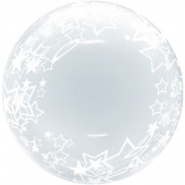 Шар (18''/46 см) Сфера 3D, Deco Bubble, Звезды, Прозрачный, Кристалл, 1 шт. в упак. 