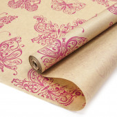 Упаковочная бумага, Крафт 40гр (0,7*10 м) Верже, Мотыльки, Розовый, 1 шт.