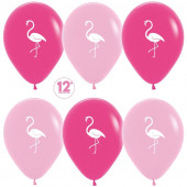 Шар (12''/30 см) Фламинго, Фуше (012)/Розовый (009), пастель, 2 ст, 12 шт.