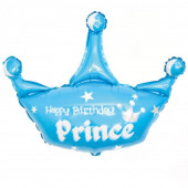 Шар с клапаном (17''/43 см) Мини-фигура, Корона, С Днем Рождения, Принц, Голубой, 1 шт. 