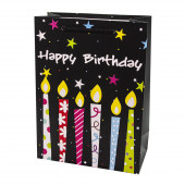 Пакет подарочный, С Днем Рождения! (разноцветные свечи), Черный, с блестками, 32*26*10 см, 1 шт.