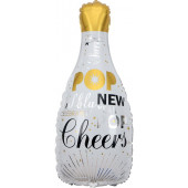 Шар (32''/81 см) Фигура, Бутылка Шампанское, Новогодние искры, Белый, 1 шт. 