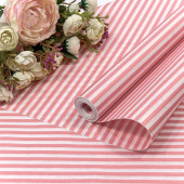 Упаковочная бумага, Крафт 70гр (0,5*10 м) Белые полоски, Розовый, 1 шт.