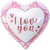 Шар (18''/46 см) Сердце, Я Люблю Тебя (сердца и грани), Розовый/Сиреневый, 1 шт. 