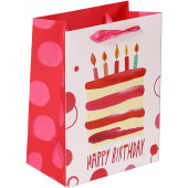 Пакет подарочный, С Днем Рождения (торт и свечи), Розовый, 23*18*10 см, 1 шт.
