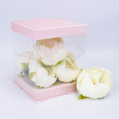 Коробка для цветов Прозрачный/Розовый, 18*15*15 см, 1 шт.