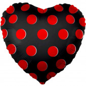 Шар (18''/46 см) Сердце, Красные точки, Черный, 1 шт. 