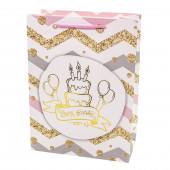 Пакет подарочный, С Днем Рождения! (золотой торт и шарики), Металлик, 32*26*10 см, 1 шт.