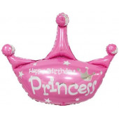 Шар с клапаном (17''/43 см) Мини-фигура, Корона, С Днем Рождения, Принцесса, Розовый, 1 шт. 
