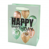 Пакет подарочный, С Днем Рождения! (воздушные шарики), Бирюзовый, Металлик, 44*31*12 см, 1 шт.