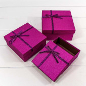 Набор коробок Сверкающий бант, Пурпурный, с блестками, 19*19*9 см, 3 шт.
