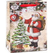 Пакет подарочный, Дед Мороз и елочка, с блестками, 23*18*10 см, 1 шт.