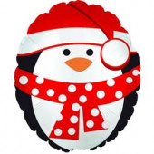 Шар (9''/23 см) Мини-фигура, Новогодний пингвин, Красный, 1 шт. 