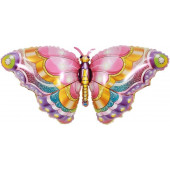 Шар (38''/97 см) Фигура, Сверкающая бабочка, Розовый, 1 шт. 