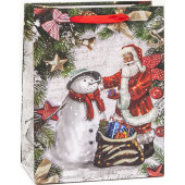 Пакет подарочный, Дед Мороз и снеговик, с блестками, 42*31*12 см, 1 шт.