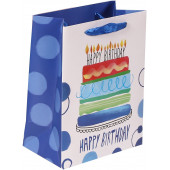 Пакет подарочный, С Днем Рождения (торт и свечи), Синий, 23*18*10 см, 1 шт.