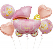 Набор шаров (35''/89 см) Коляска для девочки, Розовый, 5 шт. в упак. 