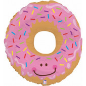 Шар (27''/69 см) Фигура, Счастливый пончик, Розовый, 1 шт. 