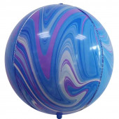 Шар (22''/56 см) Сфера 3D, Мрамор, Голубой/Сиреневый, Агат, 1 шт. 