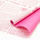 Упаковочная бумага, Крафт (0,6*7,5 м) Газета, Цветочный букет, Малиновый, 1 шт.