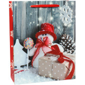 Пакет подарочный, Снеговичок с подарком, с блестками, 32*26*10 см, 1 шт.