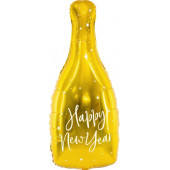 Шар (41''/104 см) Фигура, Бутылка Шампанское, Новогодние звезды, Золото, 1 шт. 