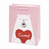 Пакет подарочный, Мишка с сердцем, Розовый, 32*26*12 см, 1 шт.