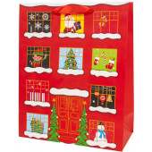 Пакет подарочный, Новогодние окна, Красный, с блестками, 44*31*12 см, 1 шт.