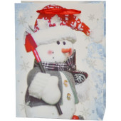 Пакет подарочный, Снеговичок в красном колпачке, с блестками, 23*18*10 см, 1 шт.