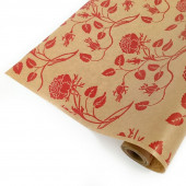 Упаковочная бумага, Крафт 40гр (0,7*10 м) Верже, Вьющиеся розы, Красный, 1 шт.