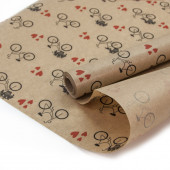 Упаковочная бумага, Крафт 40гр (0,6*10 м) Велосипед и сердечки, Красный, 1 шт.
