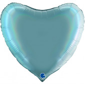 Шар (36''/91 см) Сердце, Лазурно-голубой, Голография, 1 шт. 